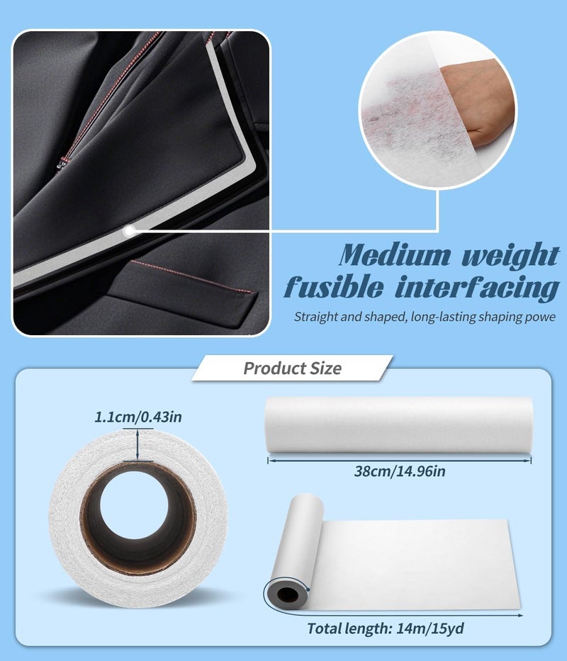 Dercuy 15" X 15yd White Interfacing Fabric for Sewing, Medium Weight Fusible Interfacing for Sewing, Iron On Interfacing for Sewing DIY Craft - Image 2